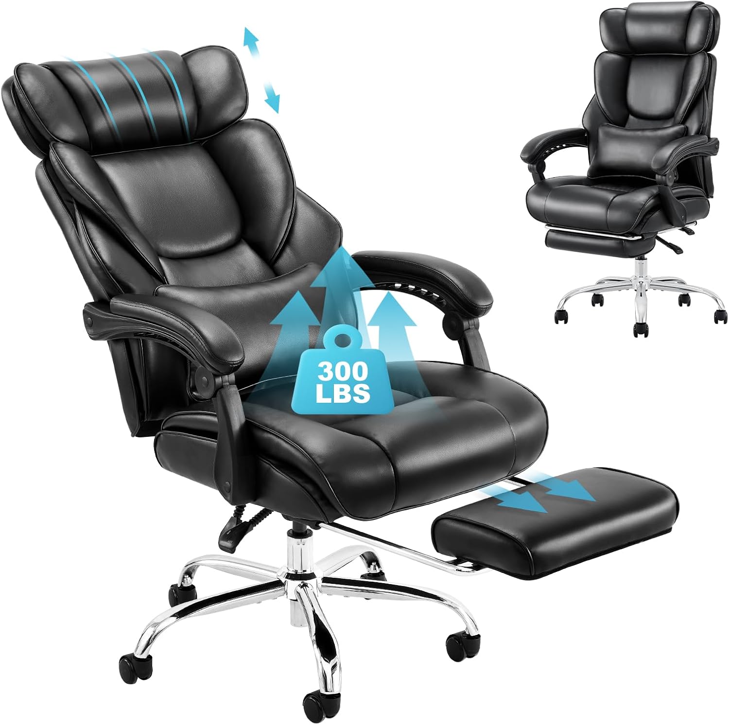 Detalle de COLAMY 6754 Office Chair with Retractable Footrest, Reclining Back and Bonded Leather