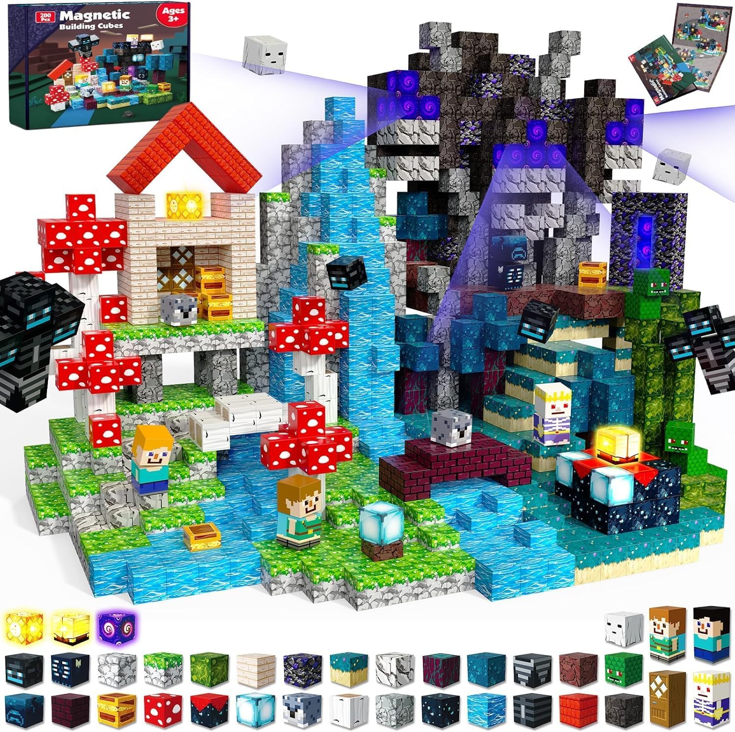 Detalle de Annexfun 200PCS Magnetic Blocks with Light-Up Magnetic Cubes (STEM Building Set for Ages 3+)