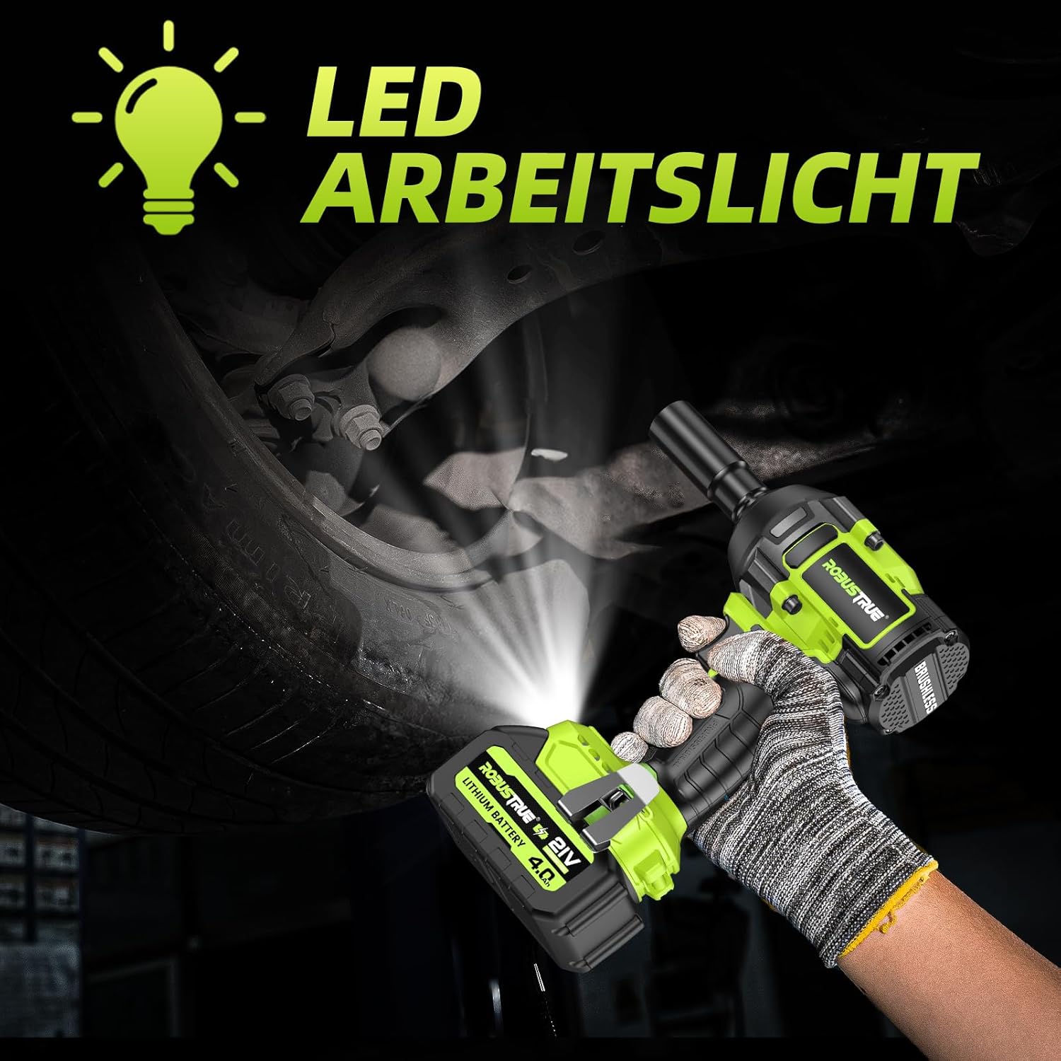 Thumbnail 5 de Robustrue 1100 N.m Clé à Chocs Sans Fil Brushless 1/2'' — kit 21V 4.0Ah, 4 douilles et accessoire