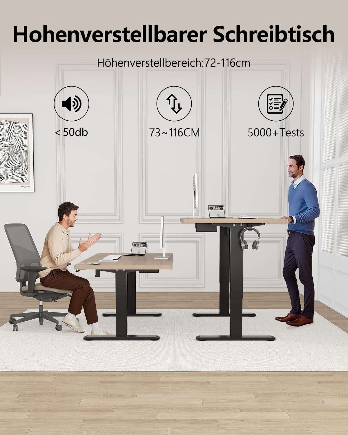 Detalle 2 de Flamaker Höhenverstellbarer Schreibtisch 160×80 cm