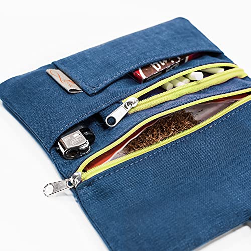 Detalle de Leia Design Porta Tabacco Cartine e Filtri - Astuccio Cucito a Mano, Blu-Verde