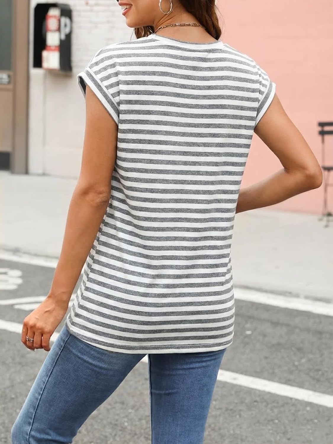 Detalle de Cuptacc Damen-T-Shirt mit Rundhalsausschnitt – leichtes Baumwoll-Top für Business & Sommer
