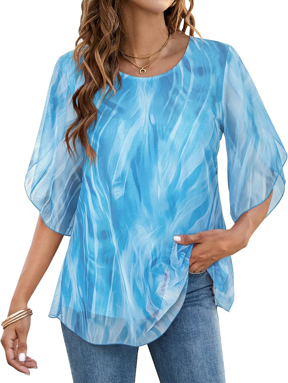 Thumbnail 6 de Timuspo Damen Chiffon-Tunika mit Rundkragen und Halbärmel – Lässig & Loose Fit für große Größen