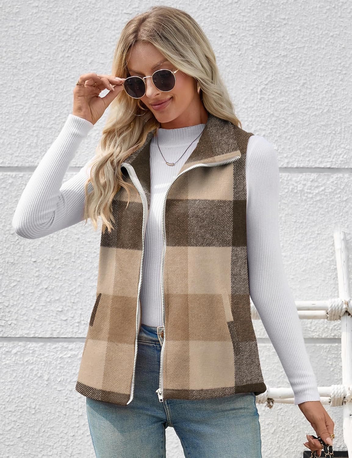 Detalle de Rapbin MC04581 Women's Plaid Flannel Vest with Full-Zip Front and Pockets