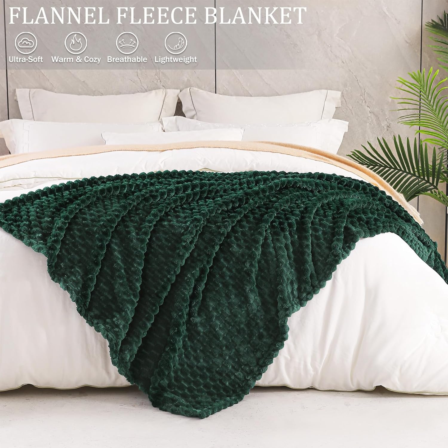 Detalle 2 de Exclusivo Mezcla Kuscheldecke Fleece – Flauschige Sofadecke mit Jacquard (230 x 270 cm), Dunkelgrün