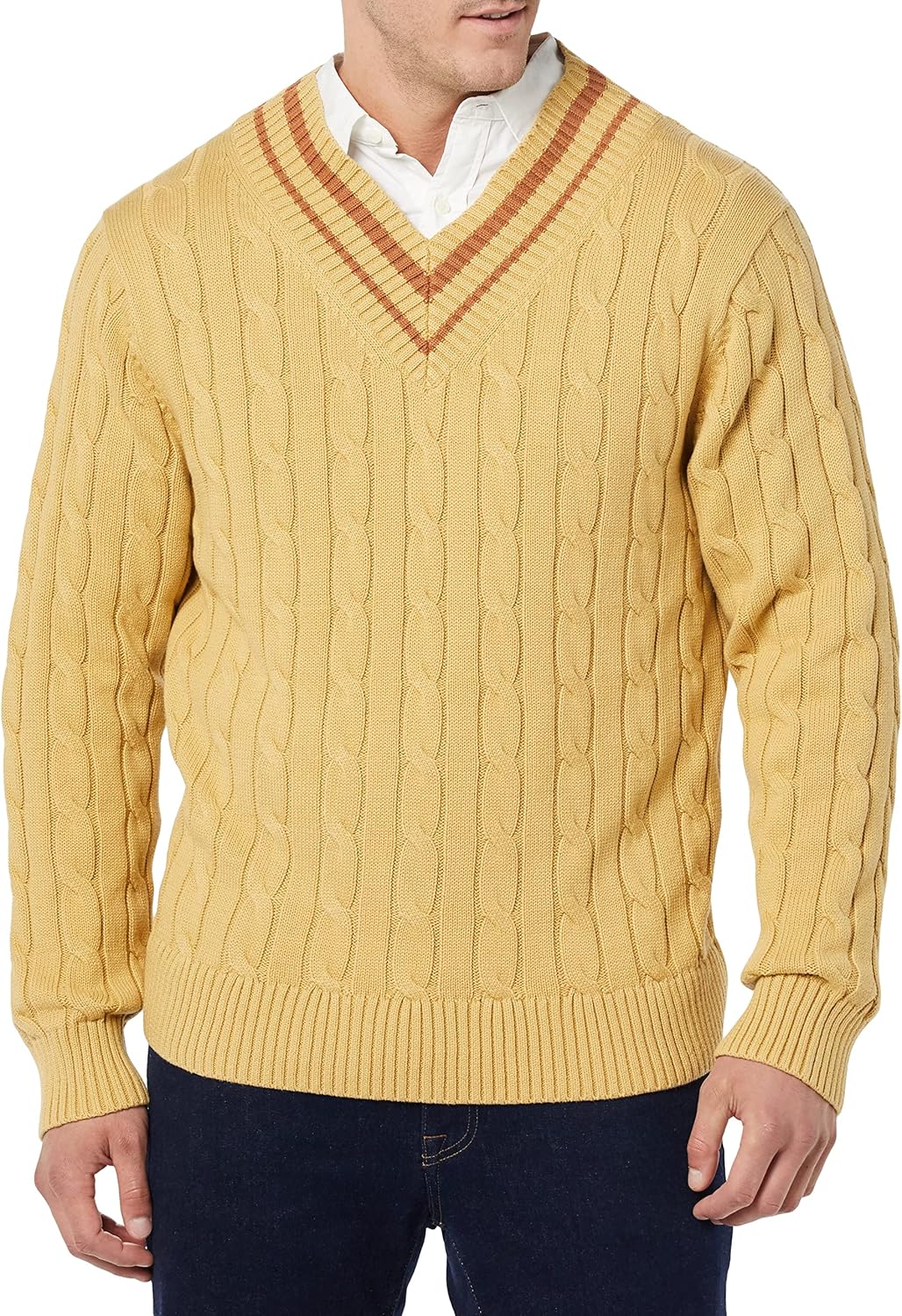 Detalle de Amazon Essentials Men's Cable Knit V-Neck Cricket Jumper