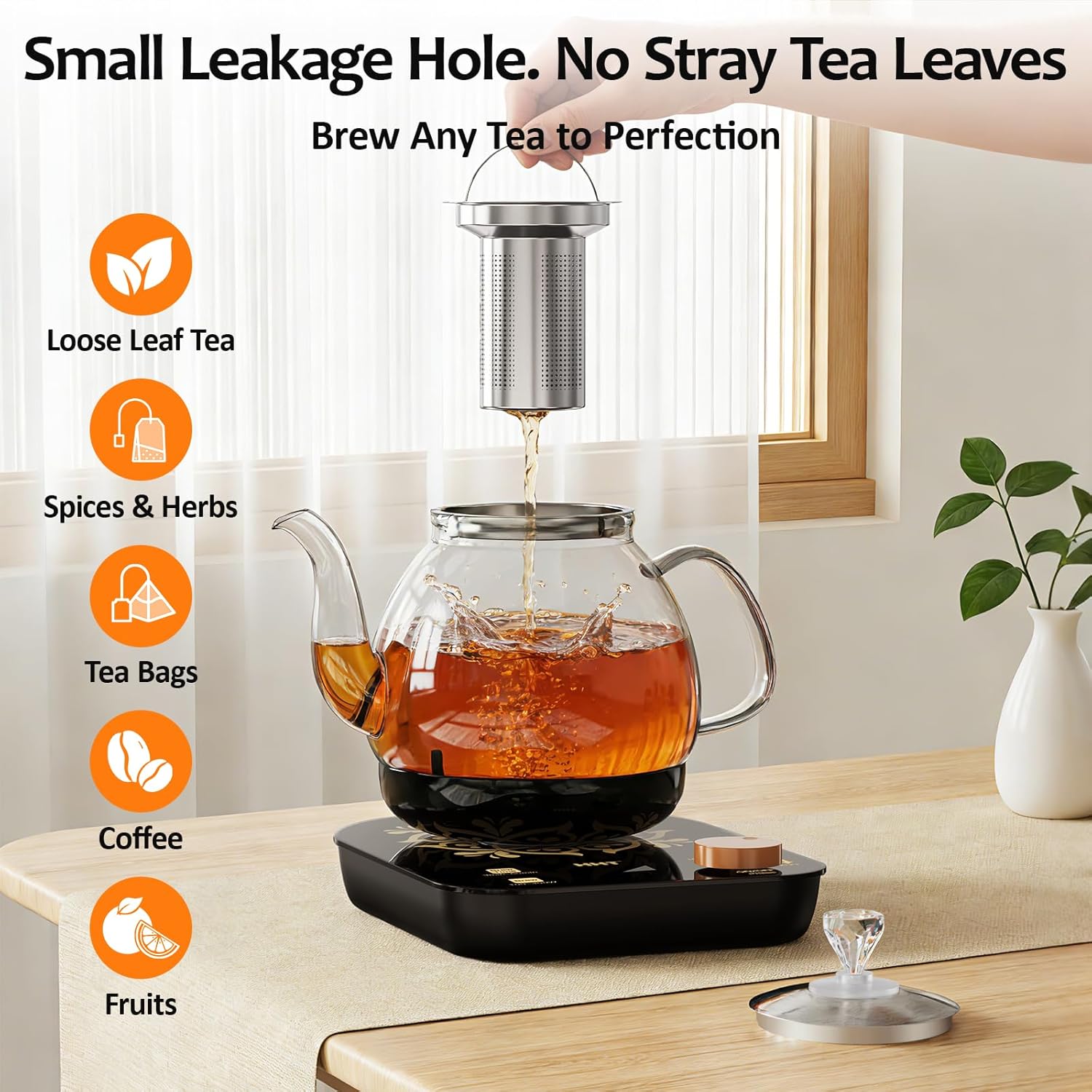 Thumbnail 6 de HHT HK-A1 Electric Tea Kettle, 0.8 L Glass Infuser, Time & Temperature Control