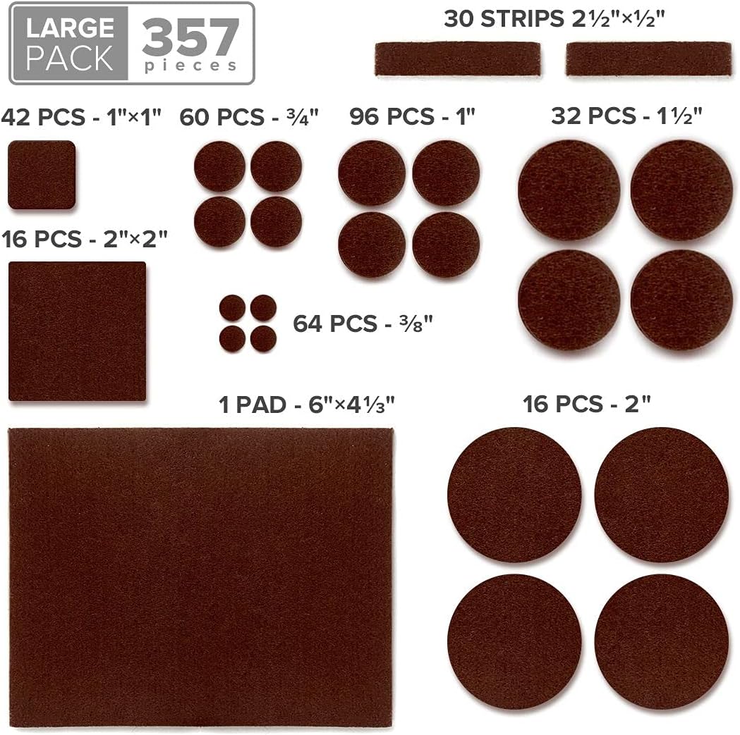 Detalle 1 de X-Protector 357-Piece Brown Felt Furniture Pads, Self-Adhesive Assortment