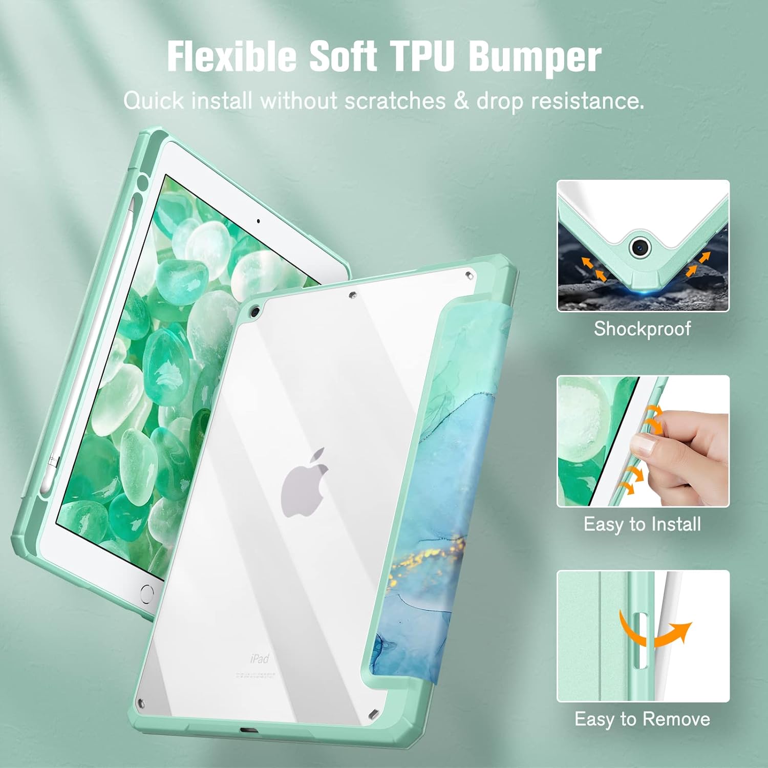 Detalle de Fintie Hybrid Hülle für iPad 10,2 Zoll der 7.–9. Generation (2019–2021) mit Stifthalter, transparente Rückseite und Magnet-Sleep-Wake