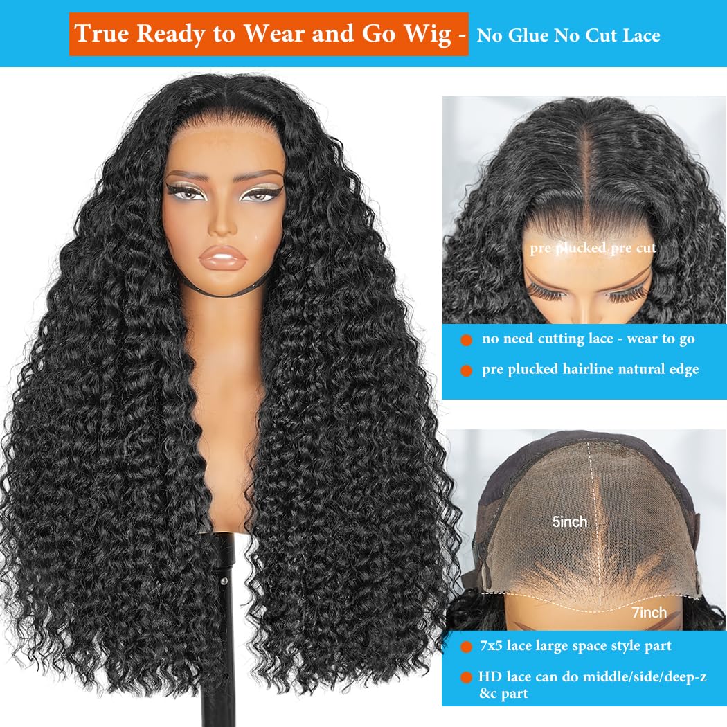 Detalle de 7x5 Deep Wave Glueless Wear and Go Human Hair Wig (Pre-plucked, Pre-cut, HD Lace, 210% Density)