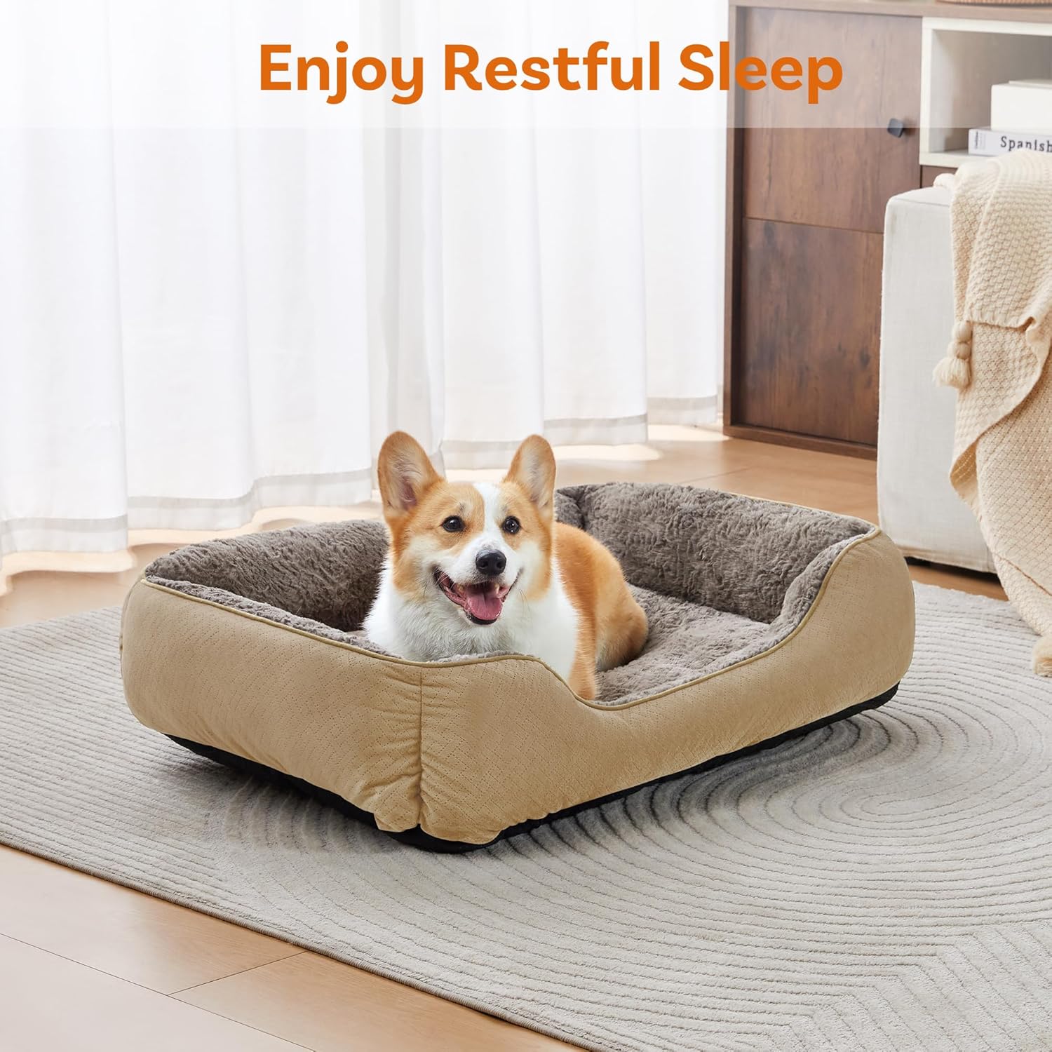Thumbnail 1 de Oveppy Dog Bed for Large Dogs – super-soft rectangular washable warming bed with anti-slip base