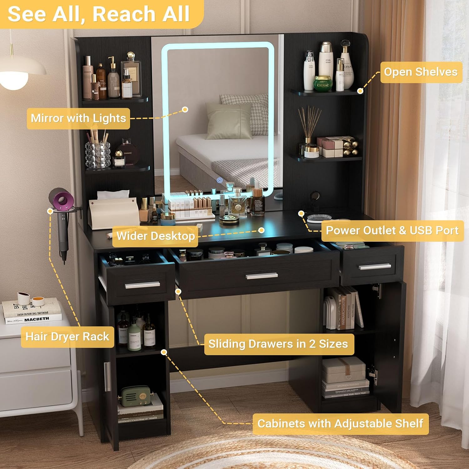 Thumbnail 2 de Cyclysio Makeup Vanity Desk 41.3-Inch