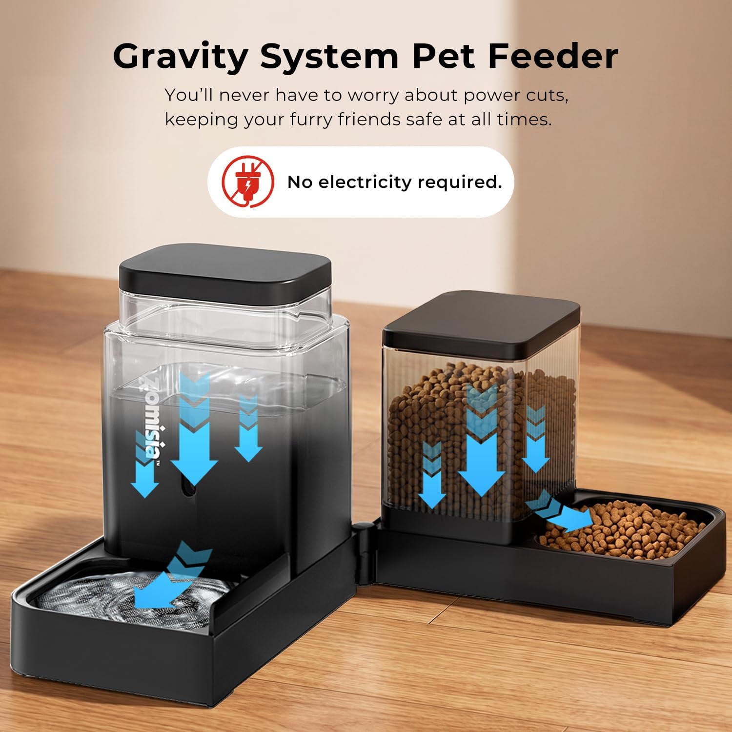 Detalle de ZOMISIA EUC060203013L Gravity Cat Feeder and Water Dispenser, 0.8-Gallon x 2