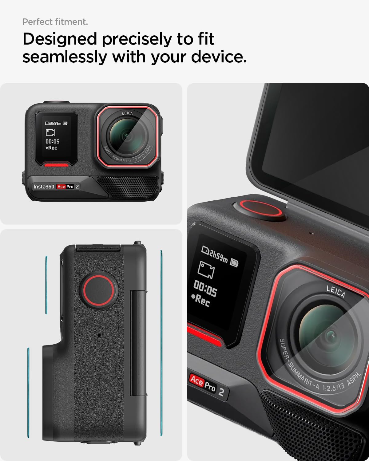 Detalle de Protection écran et objectif en verre trempé Spigen Glas.tR Slim pour Insta360 Ace Pro 2 (lot de 6 pièces)
