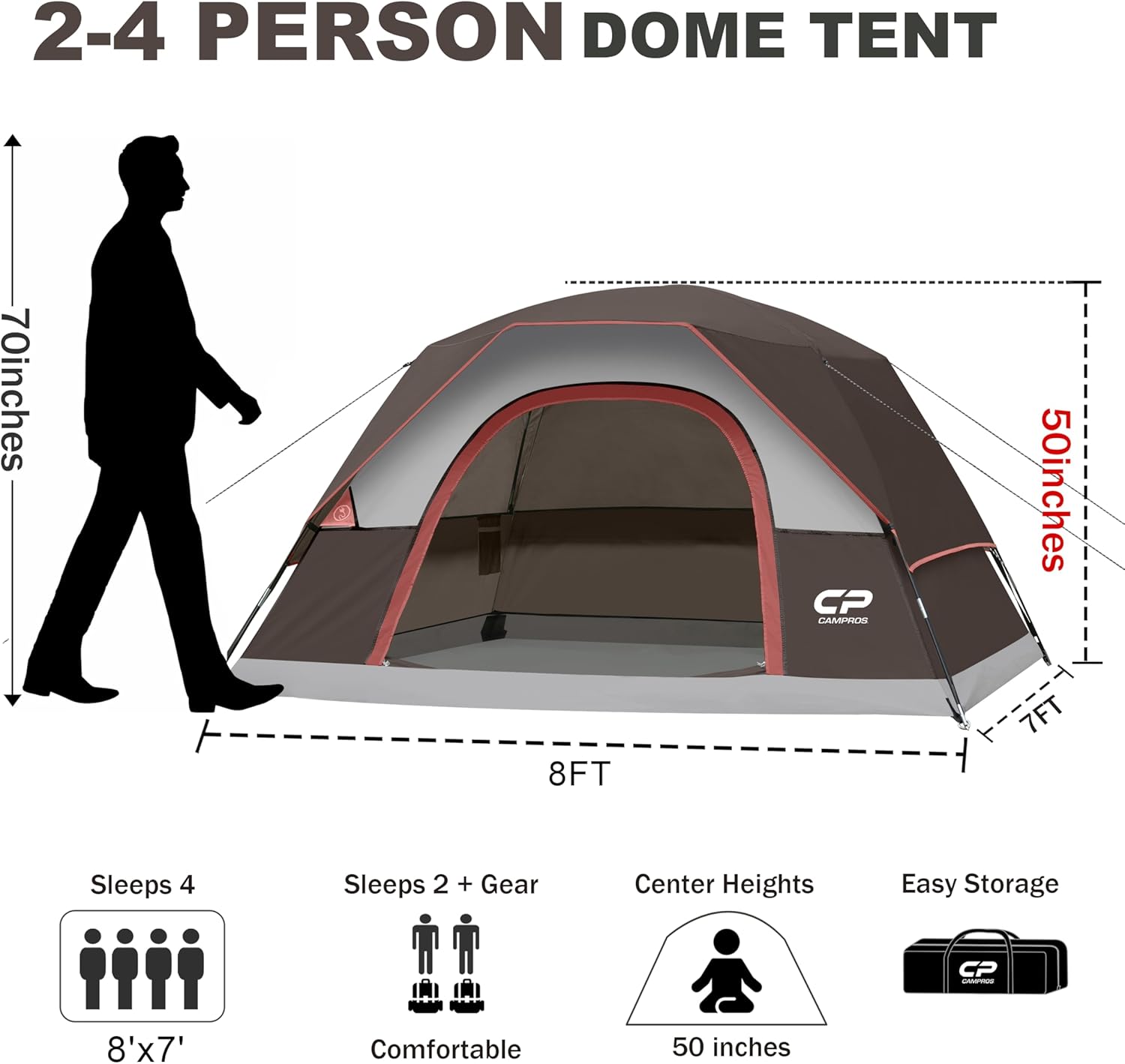 Thumbnail 1 de CAMPROS CP Camping Tent 4 Person: Waterproof, Easy Setup,Large Mesh Windows