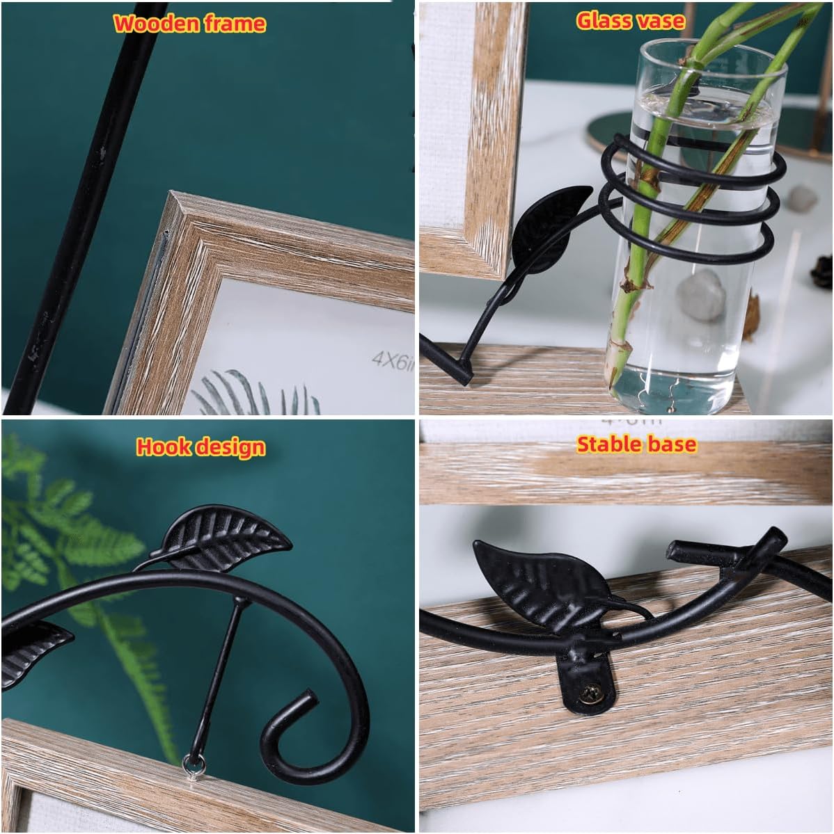 Thumbnail 6 de Lajiakoy Cadre photo 10x15 cm en bois noir avec vitre acrylique et support en métal (vase + arbre)