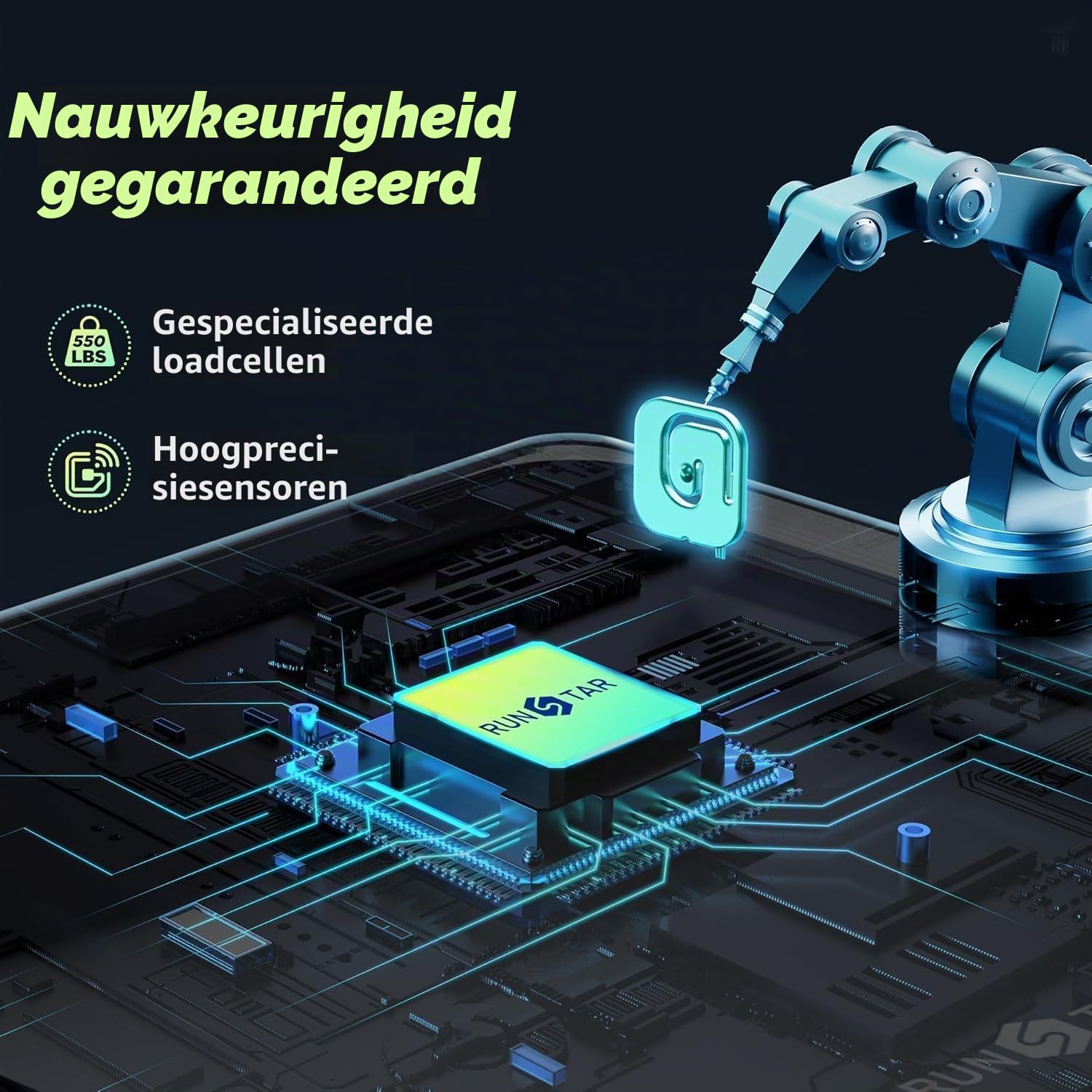 Detalle de RunSTAR BG1911 personenweegschaal tot 550 lb met breed platform en LCD-display