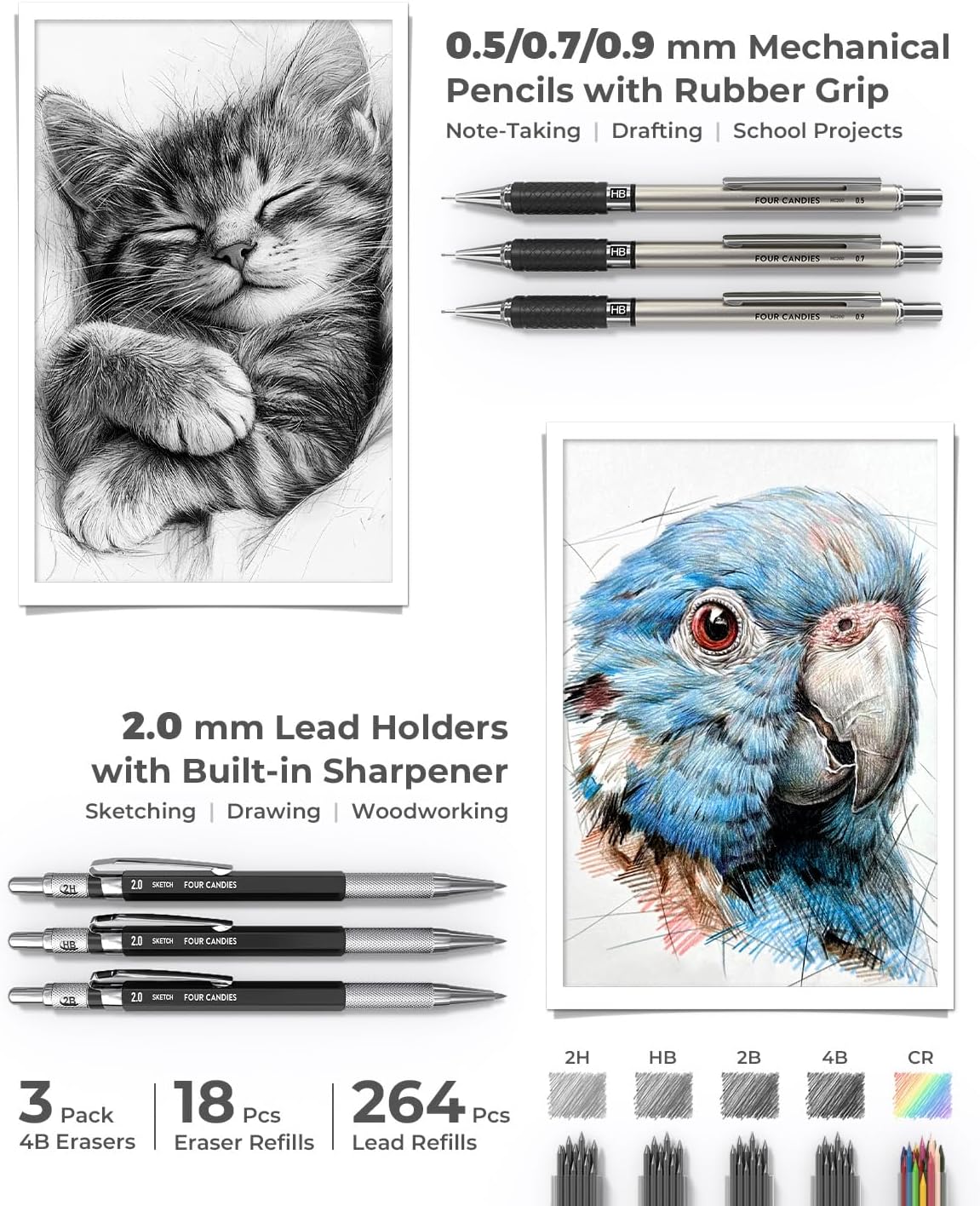 Thumbnail 4 de Four Candies 45 Stück Schulsachen mit Mäppchen – Komplettes Set für Schule, Studium und Büro