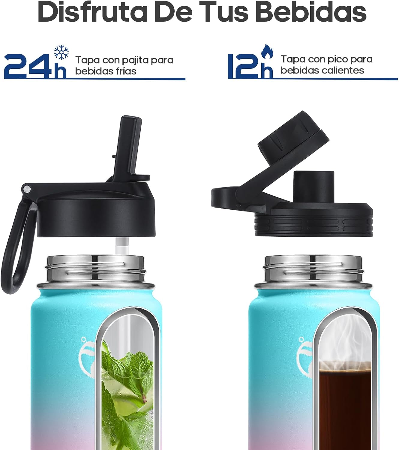Thumbnail 2 de HydroPal Edelstahl Trinkflasche – 500–1.9 L, BPA-frei, vakuumisoliert mit zwei Deckeln