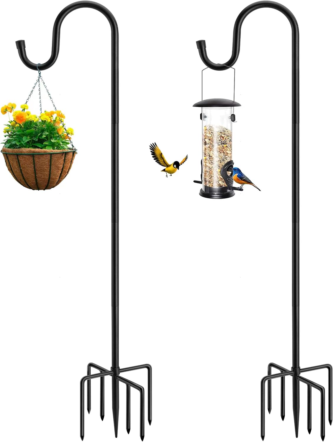 Detalle de ANIDEER MYG-72-2 72-Inch Shepherd’s Hook Set, Adjustable, Black Powder-Coated