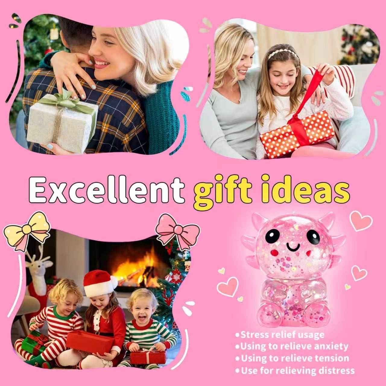 Thumbnail 6 de Axolotls Squishies Fidget Stress Ball – Cute Sitting Axolotl Squeeze Toy (Pink)