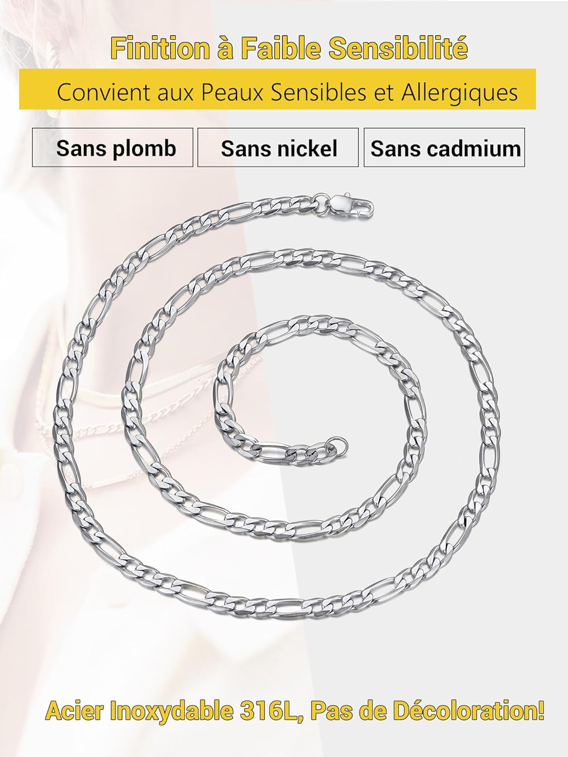 Thumbnail 2 de PROSTEEL Collier Chaîne Figaro en Acier Inoxydable 316L – 3 en 1 (4/6/9/13 mm) | Longueurs 36 à 76 cm