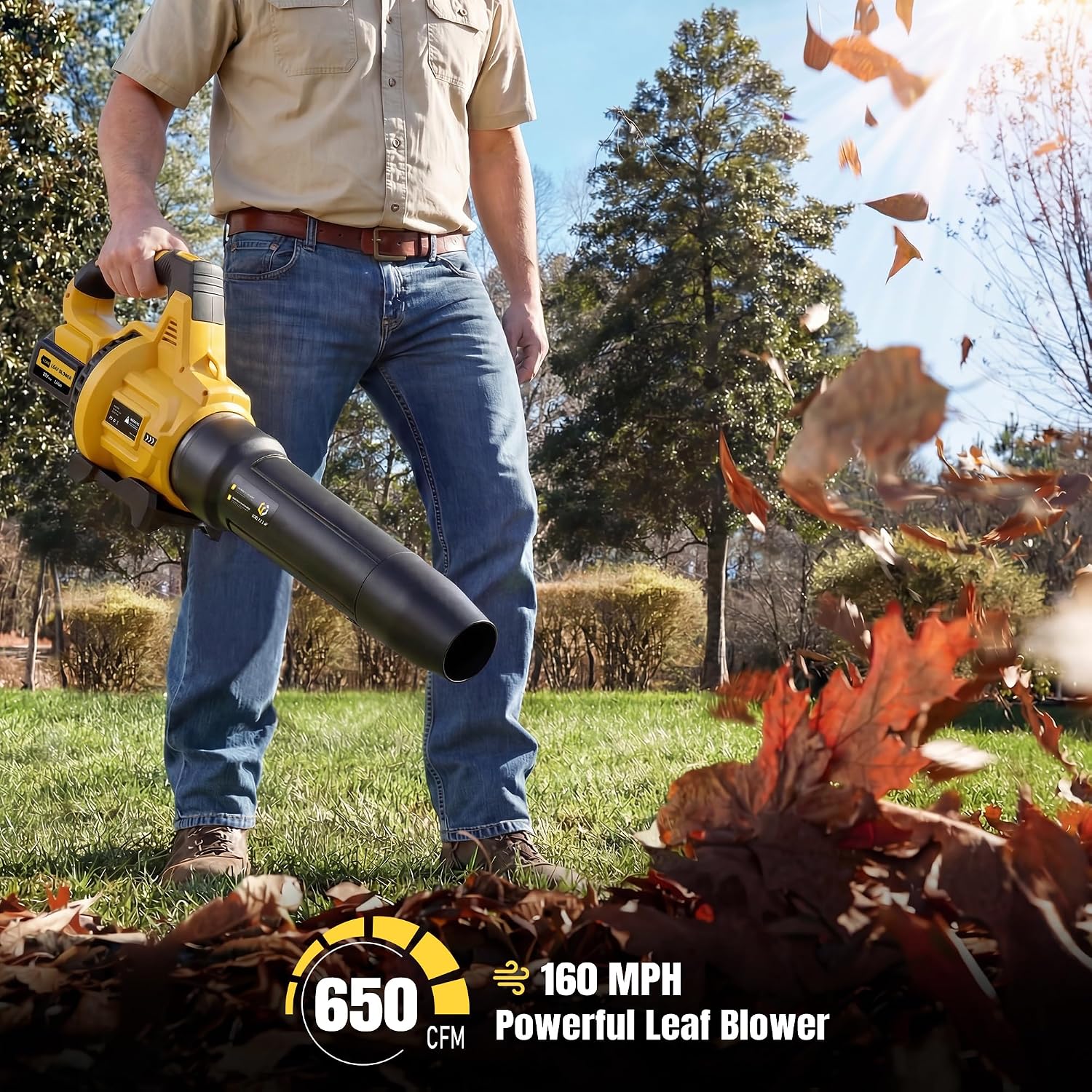 Detalle 2 de LOSART CYJ Cordless Leaf Blower, 650 CFM, 3 Speeds, Dual 5.0Ah Batteries