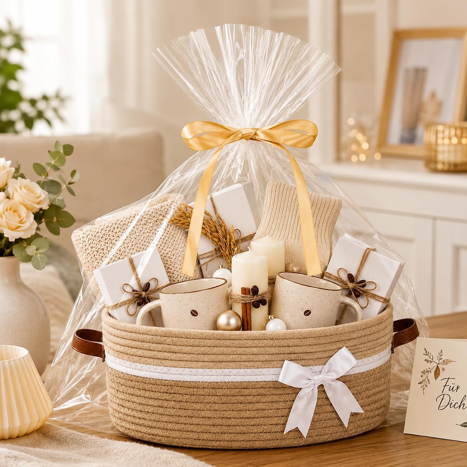 Detalle 1 de Brizuf geschenkmand van katoenen touw, opvouwbaar, kaki, 35,5 x 25,5 x 14 cm