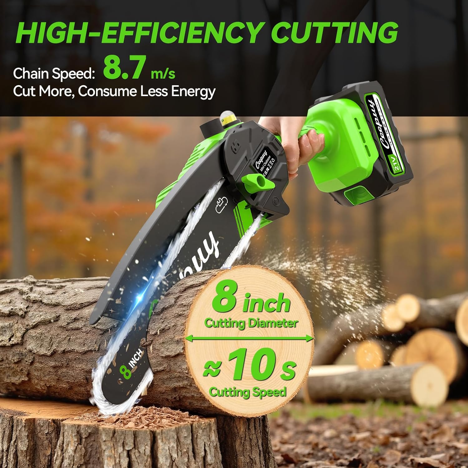 Thumbnail 4 de 8 Pouces Mini Tronçonneuse à Batterie 2x4000mAh – Kit Complet (2 batteries, 2 guide-chaîne) pour Jardin