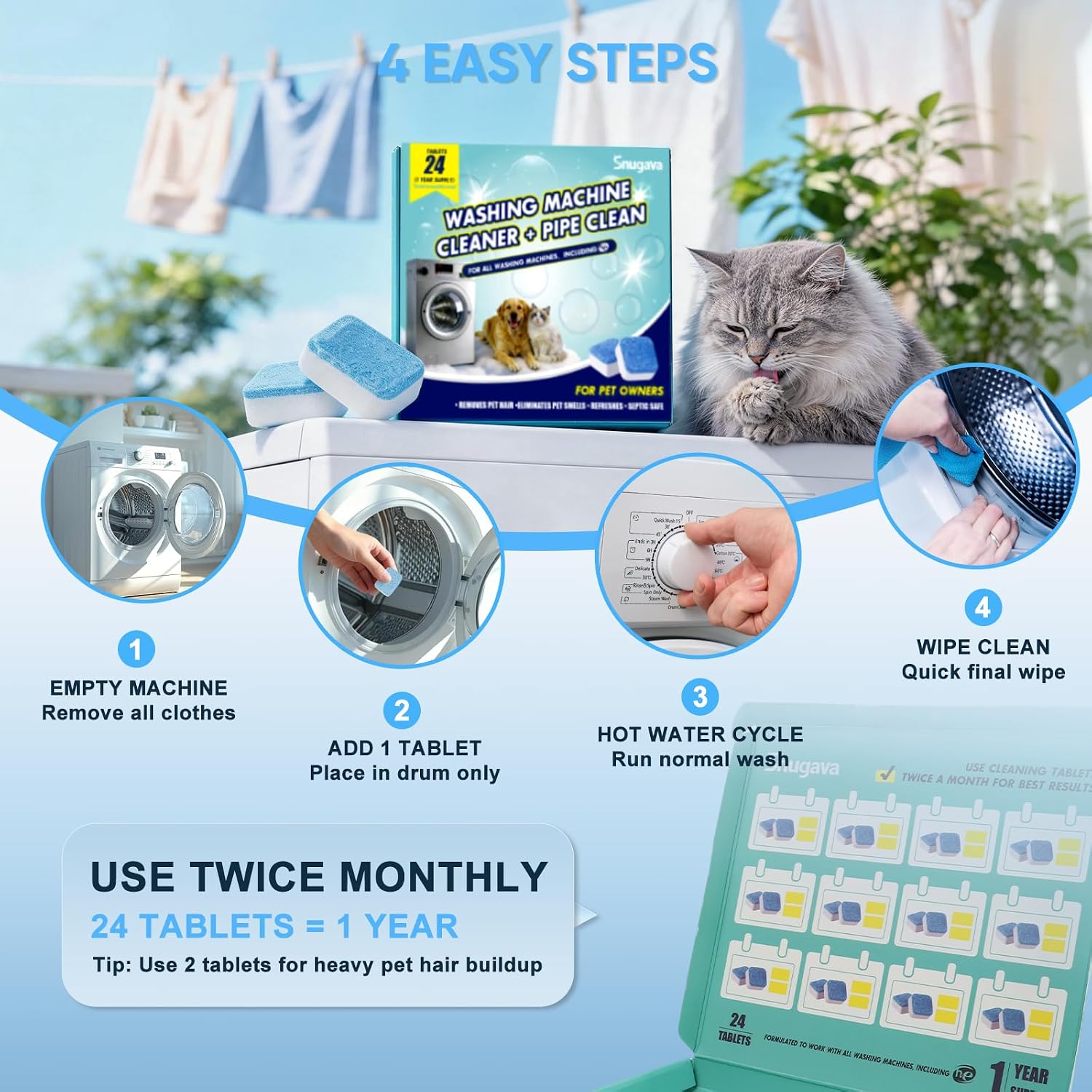 Thumbnail 6 de SNUGAVA Washing Machine Cleaner Tablets for Pet Hair and Odour, 24 Count