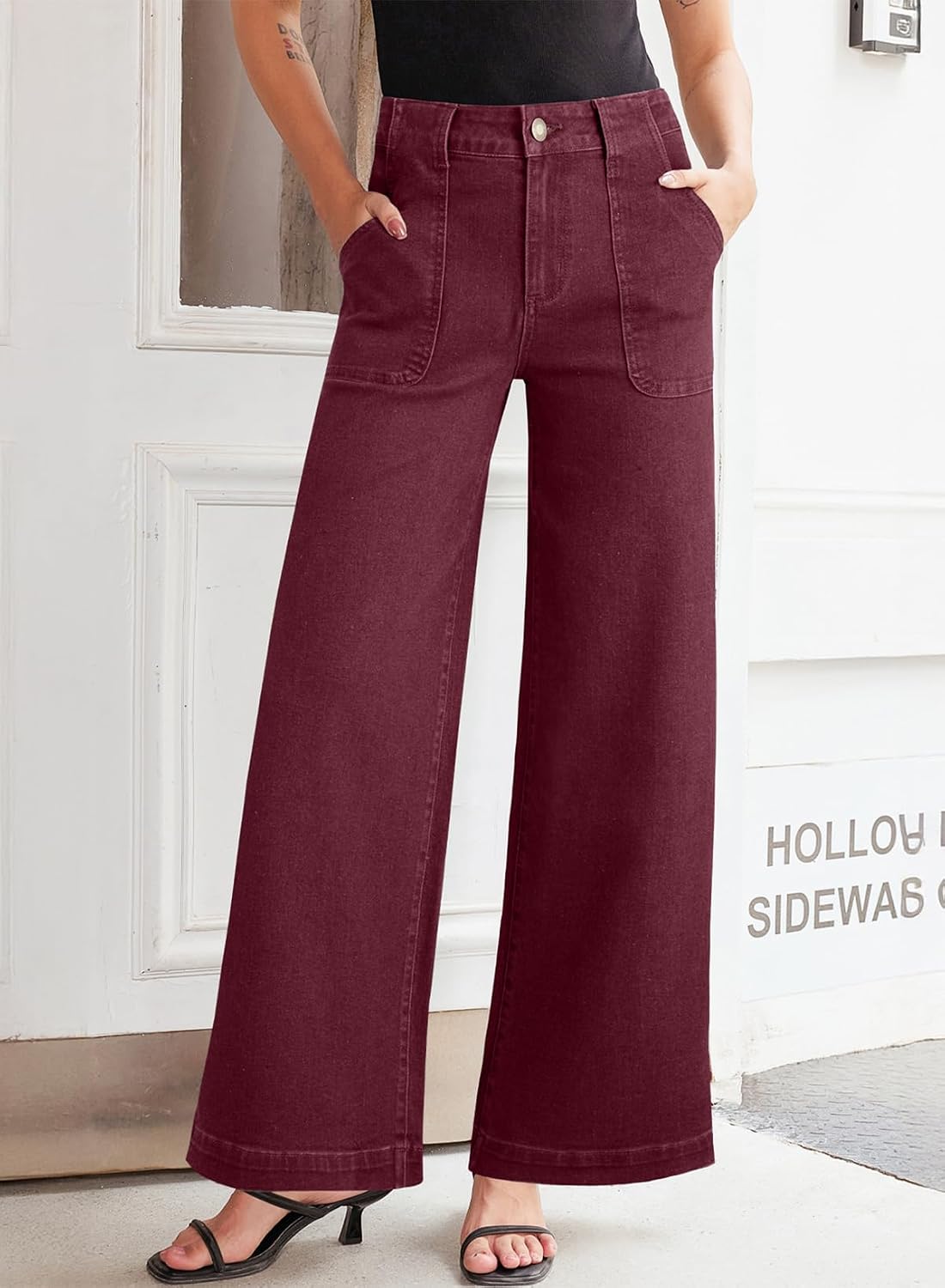 Thumbnail 2 de Sidefeel Women's Wide-Leg Jeans, High-Rise Stretch Denim with Large Pockets