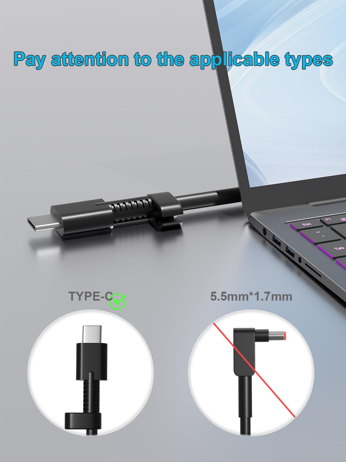 Detalle de 65W USB‑C Laptop-Ladegerät Netzteil für viele HP Modelle (u. a. EliteBook/ProBook x360, Spectre, ENVY x360)