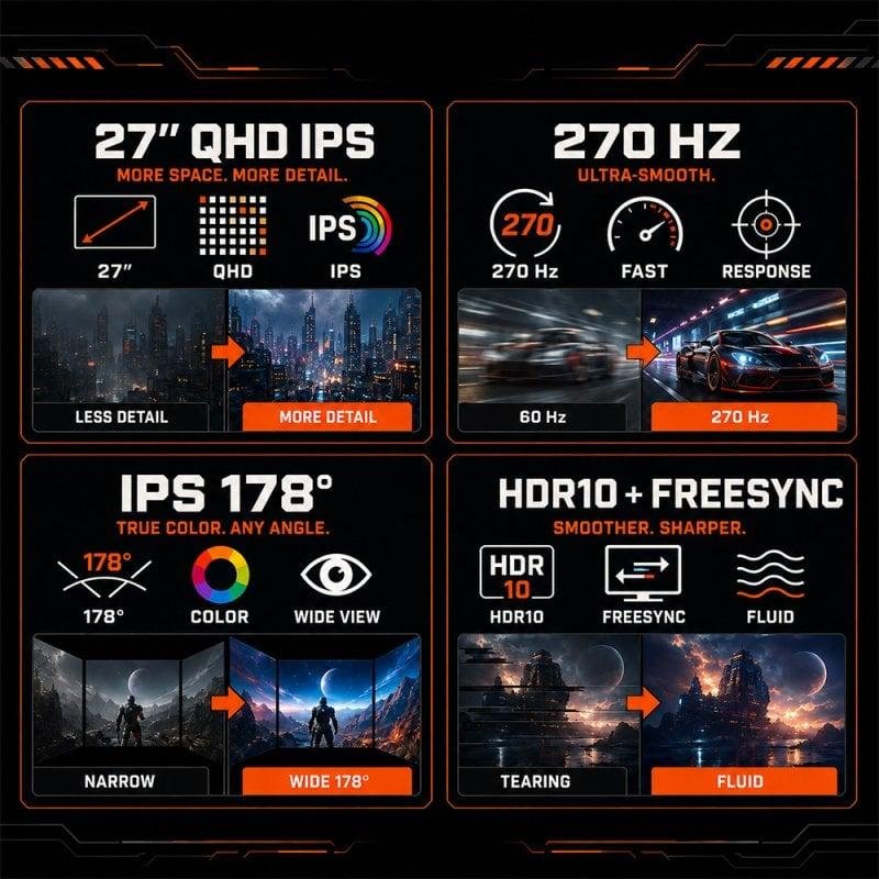 Thumbnail 3 de PcCom Elysium Pro 27" IPS QHD 270Hz: monitor gaming ultrarrápido para competición y creación