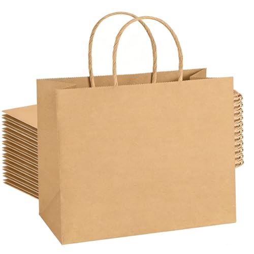Crisgus 100 Sacs-Cadeaux Kraft Marron avec Poignées 18x10x25 cm – Lot 100