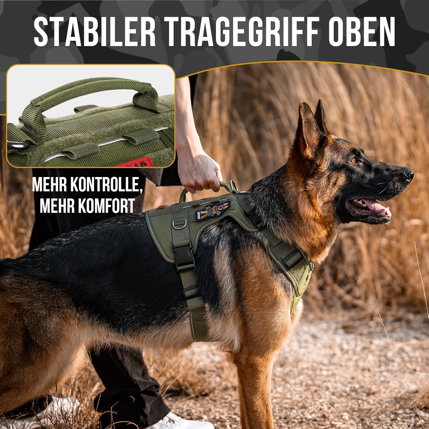 Thumbnail 6 de OneTigris Harnais TACTICLITE pour chien de taille moyenne – harnais tactique résistant à la traction, 4 anneaux en D, bandes réfléchissantes, noir, taille M