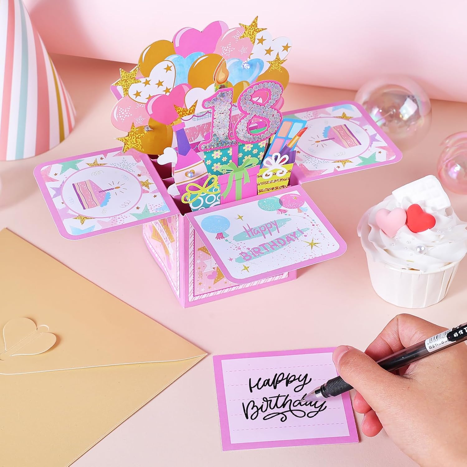 Detalle de Joyoldelf Biglietto Auguri Compleanno 18 Anni - 3D Musicale e Luce, Regalo Donna • Pop Up con Candeline LED