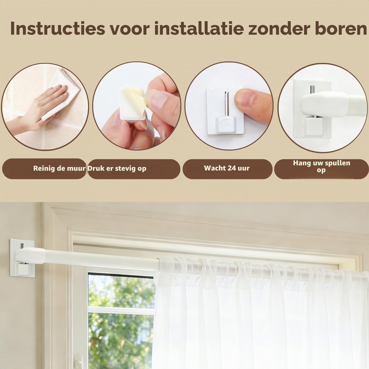 Detalle de Venwemong NO2-WLBG-3 uitschuifbare vitrageset, 40-70 cm, wit