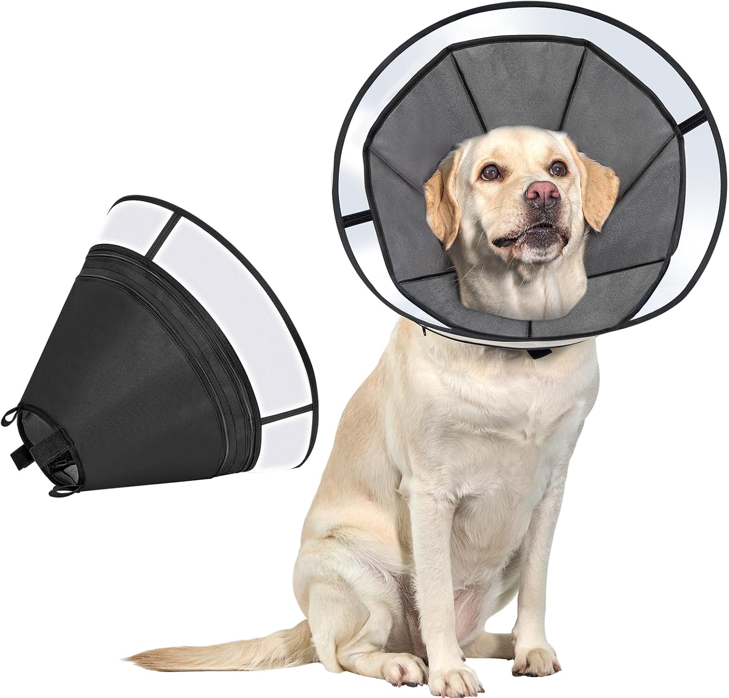 OneTigris Adjustable Dog Recovery Cone Collar (Soft Alternative Elizabethan Collar) – Black, Large