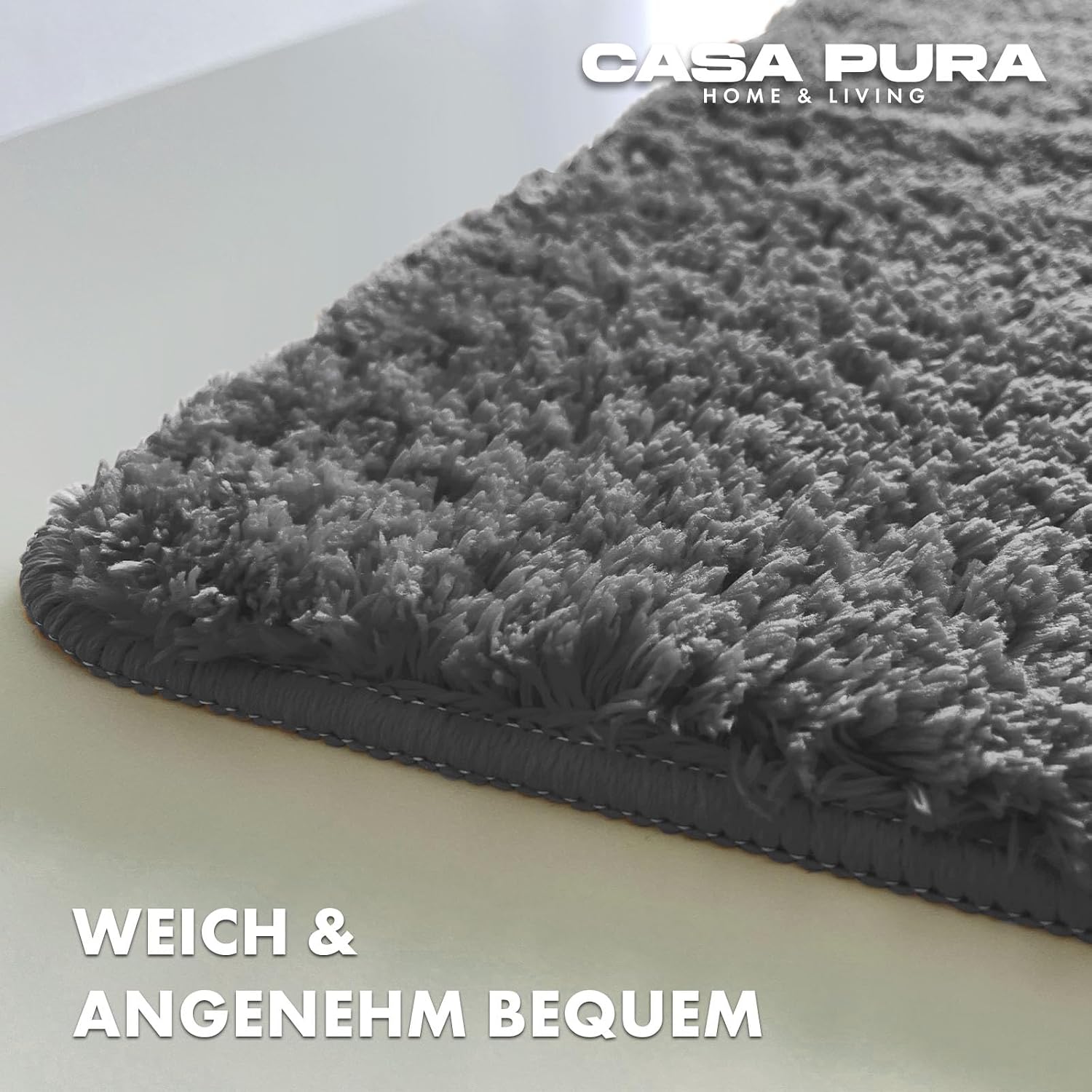Thumbnail 2 de casa pura „Sky Soft“ Badematte grau – weicher, flauschiger Badvorleger (70 x 120 cm) rutschfest & waschbar
