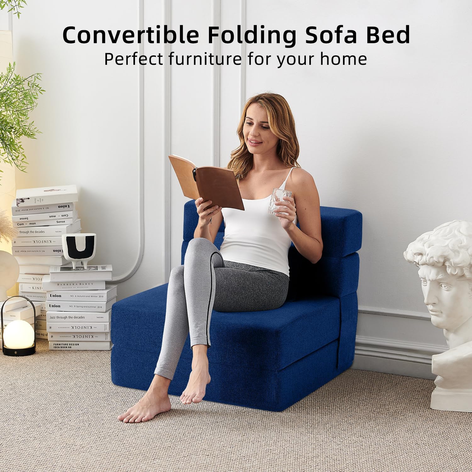 Thumbnail 3 de FILUXE FI SOFA Folding Sofa Bed, Twin, Navy Blue with Lumbar Pillow