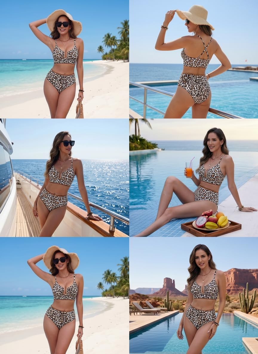 Thumbnail 6 de HORISUN Hochtaillierter Bikini Damen Zweiteilig mit verstellbaren Trägern, U-Metallverschluss und Bauchweg-Effekt – Größe S–2XL