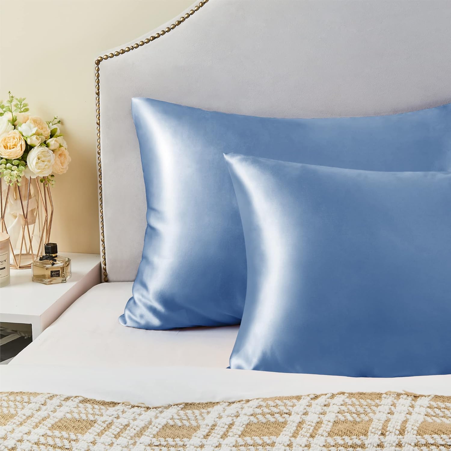 Thumbnail 6 de BEDELITE BEUSA11M057 Satin Pillowcases, Standard 20 x 26 Inch, Airy Blue, Set of 2