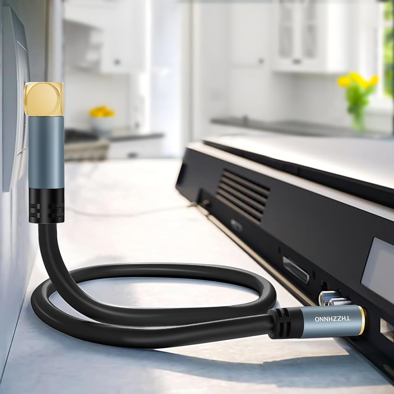Detalle de Thzzhnno TV Aerial RG6 Coaxial Cable Right Angle 2M: 90 Degree Male to Straight Female