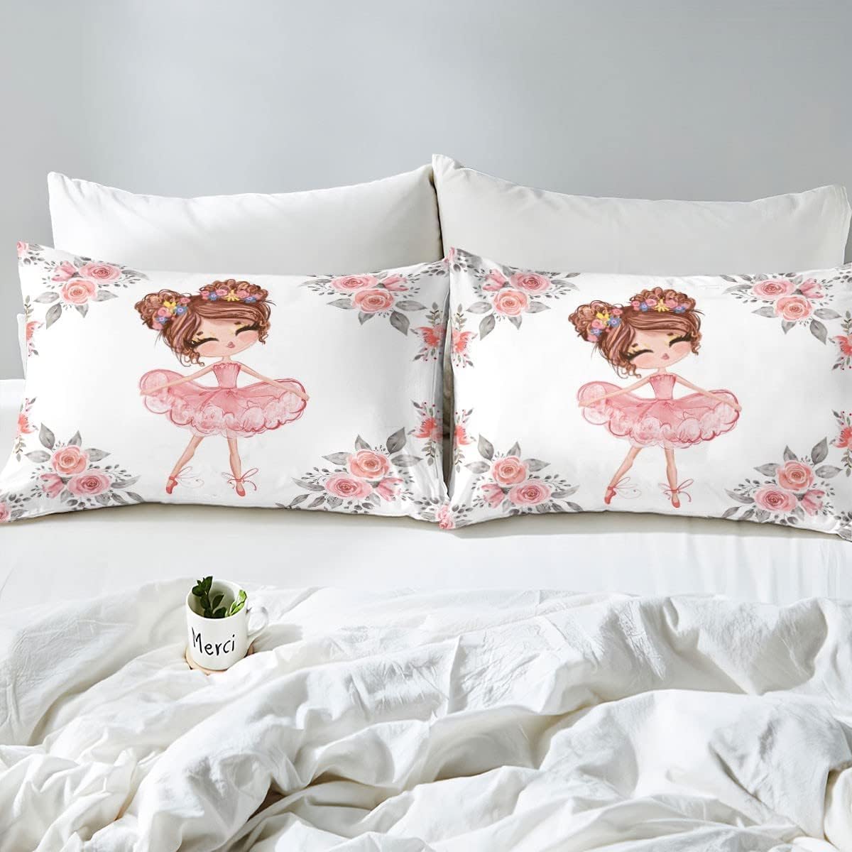 Detalle de Homewish Girls Ballet Bedding Set – King Size (3-Piece) with Dainty Ballet Dancer Print