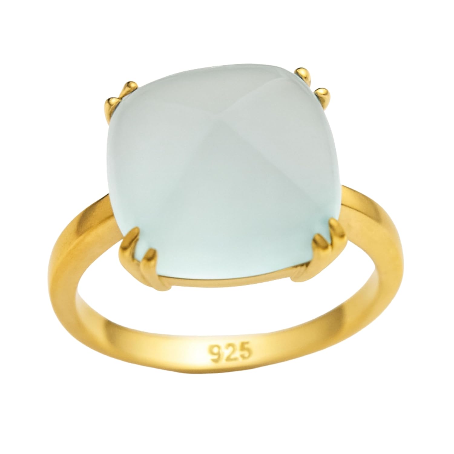 Detalle de Aqua Chalcedon Sugar Loaf Ring aus Sterling Silber vergoldet – handgefertigter Schmuck für Damen (US-Größe 7 / Ø 17,3 mm)
