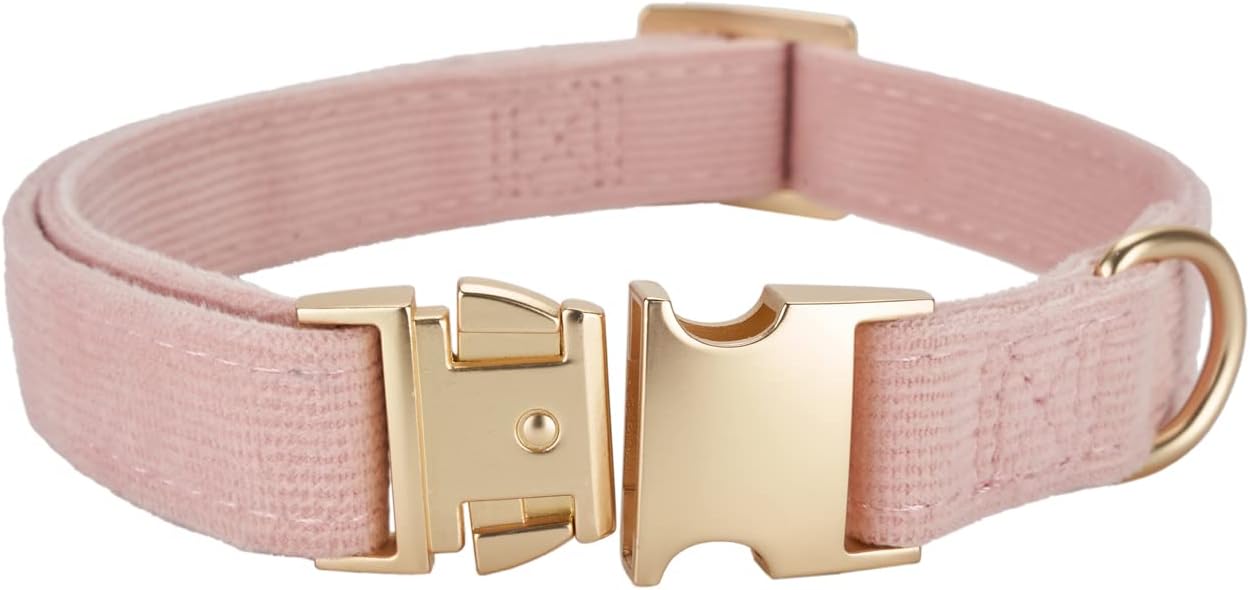 Detalle de Petiry Soft Dog Collar with Safety Metal Buckle — Adjustable Velvet Corduroy for Large Dogs (40-66cm) in Baby Pink