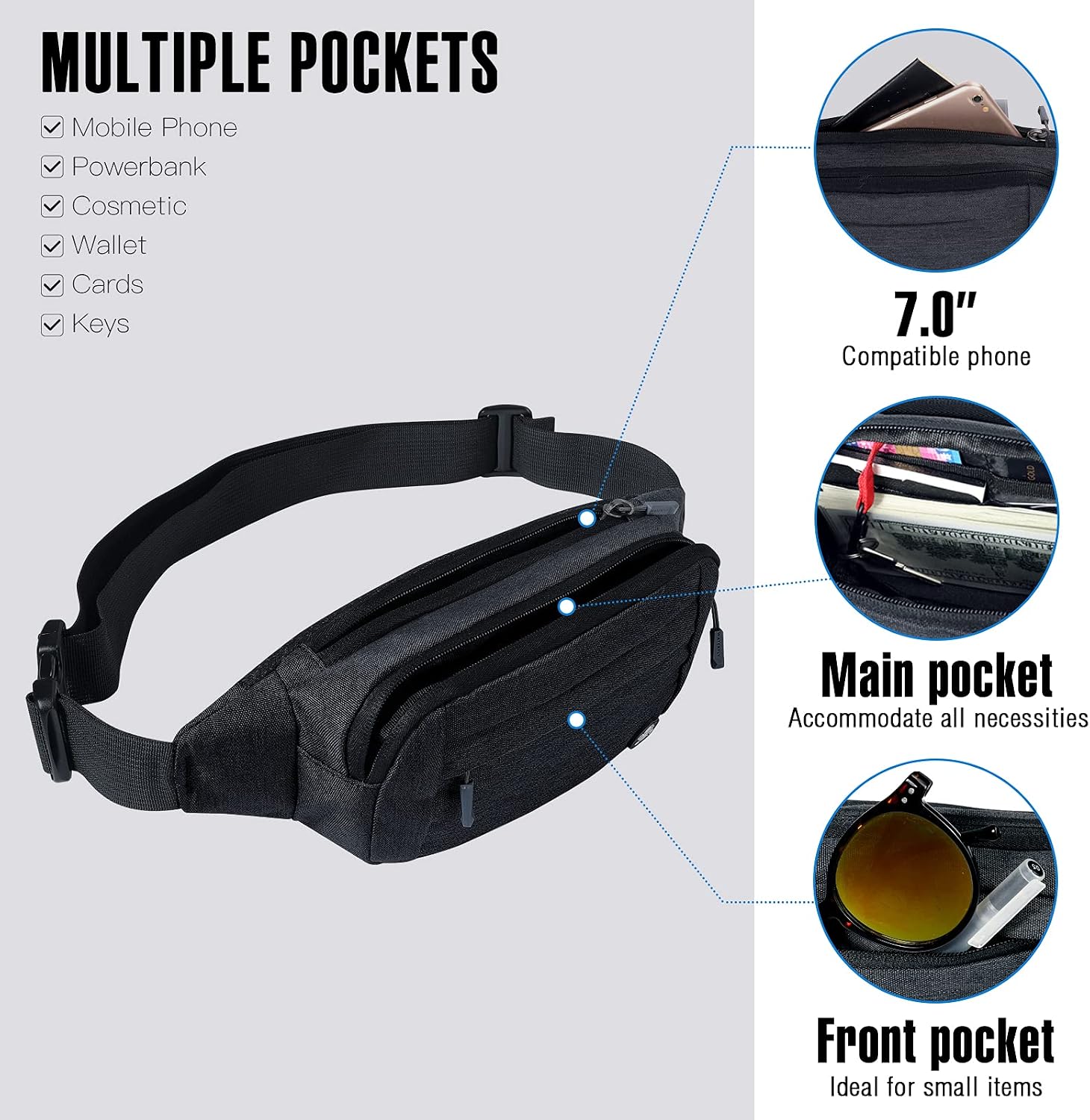 Detalle 2 de Waterfly Bumbags waist fanny pack – women’s and men’s running & hiking bum bag with adjustable belt