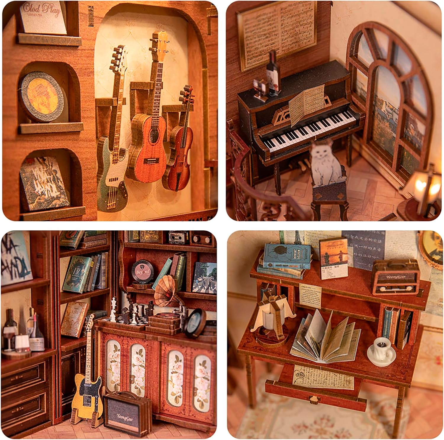 Detalle de Fsolis Book Nook Diy Miniature House Kit 3D Wooden Puzzles – The Secret Rhythm
