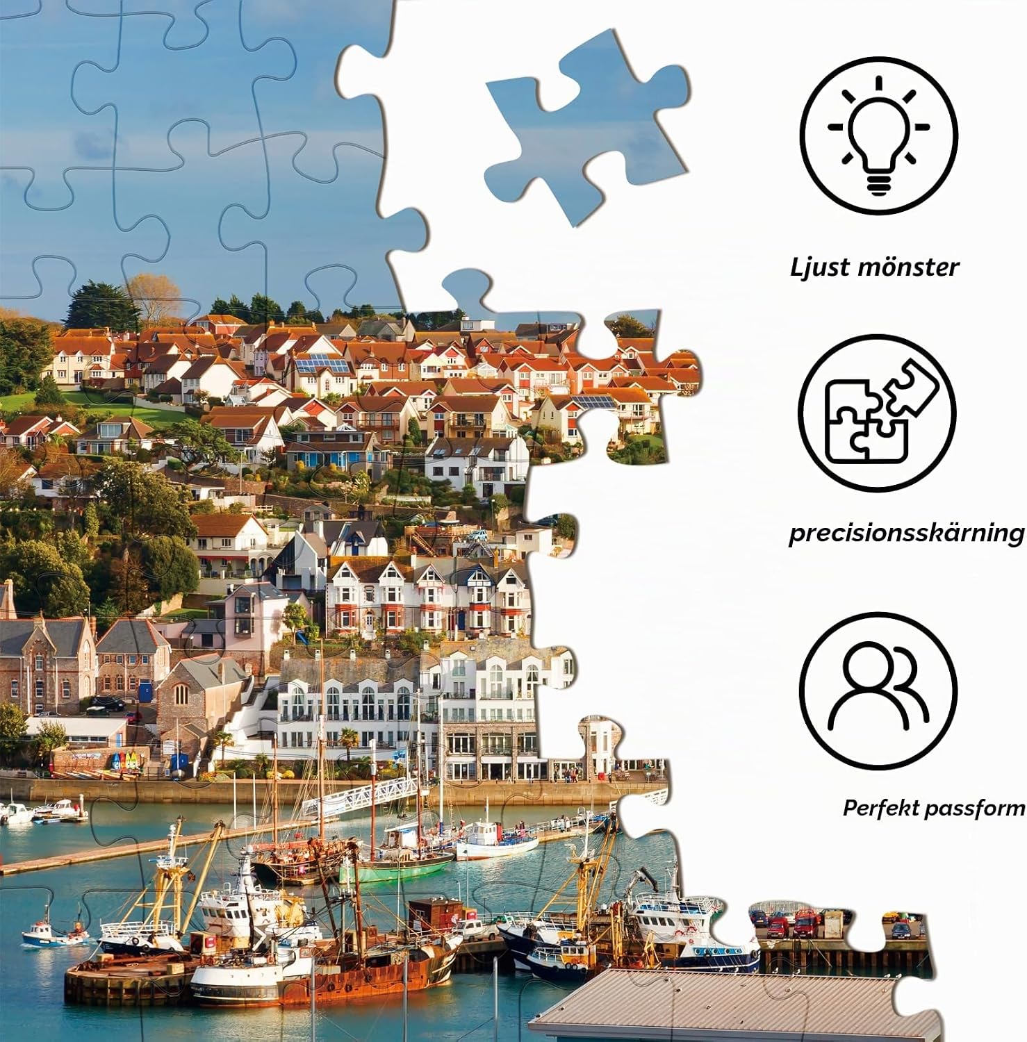 Detalle 2 de HUADADA Brixham Hamn-pussel, 1 000 bitar, 70 × 50 cm med matt yta