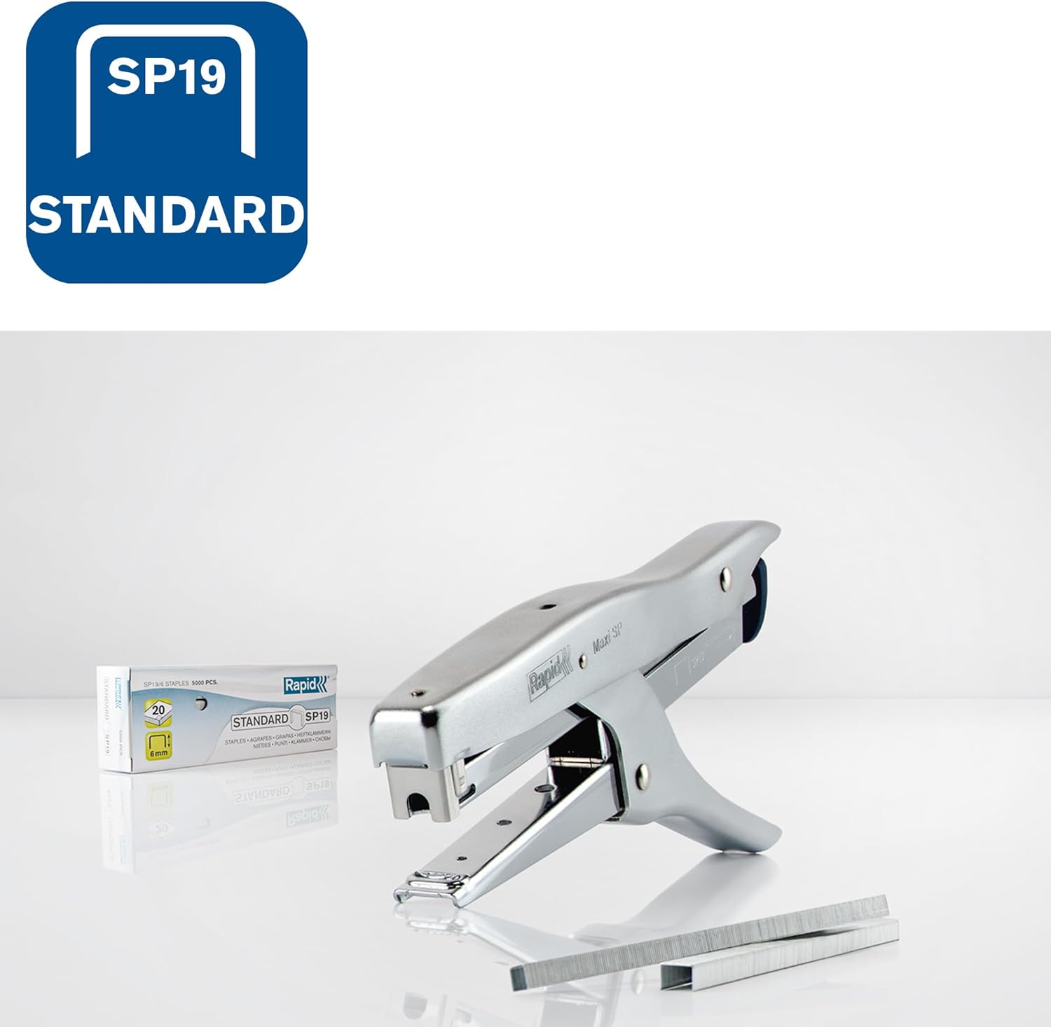 Detalle de Rapide et fiable: Pince agrafeuse Maxi SP Rapid – 20 feuilles, SP19/6, chrome mat